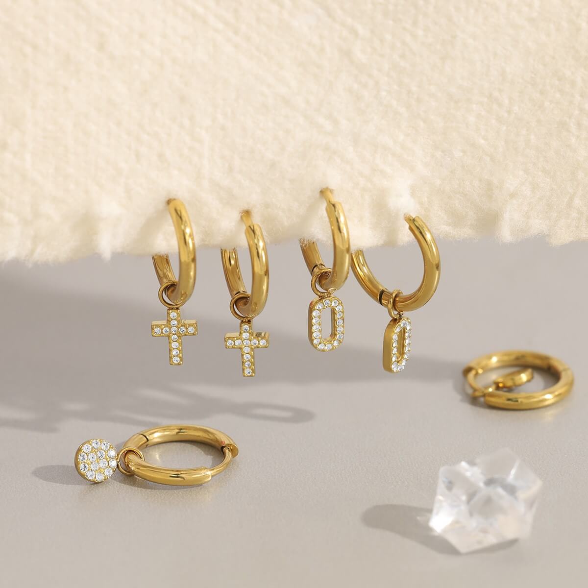 Crystal Charm Stainless Steel Hoop Earrings