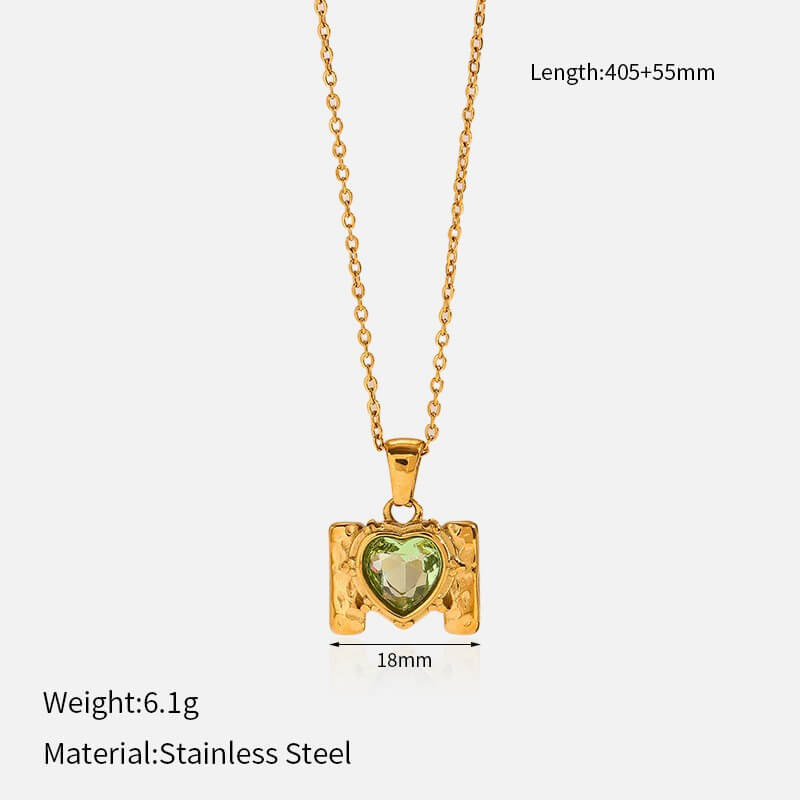 Retro Framed Heart CZ Birthstone Necklace
