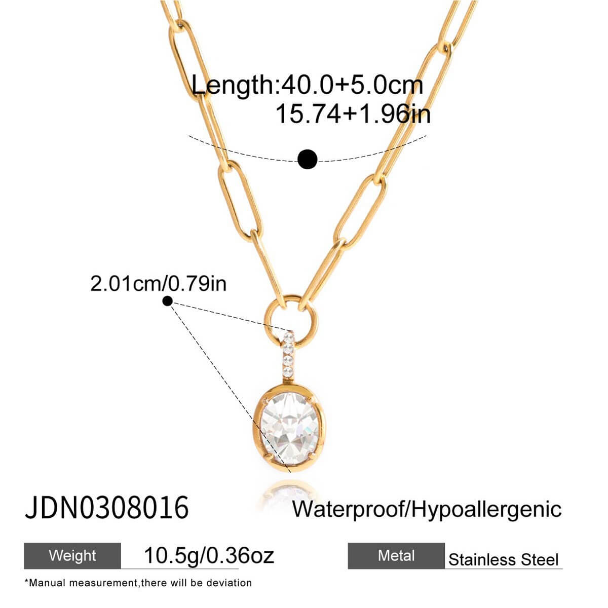 18K Gold Stainless Steel Zircon Pendant Necklace