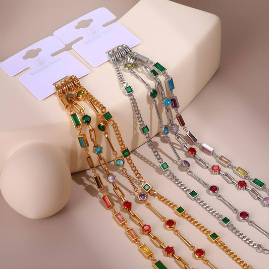 18K Gold Plated Colorful Zircon Stainless Steel Bracelet