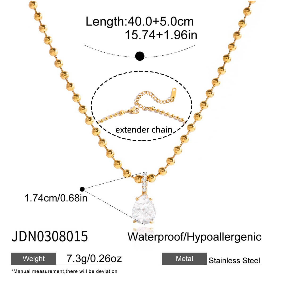 18K Gold Stainless Steel Zircon Pendant Necklace