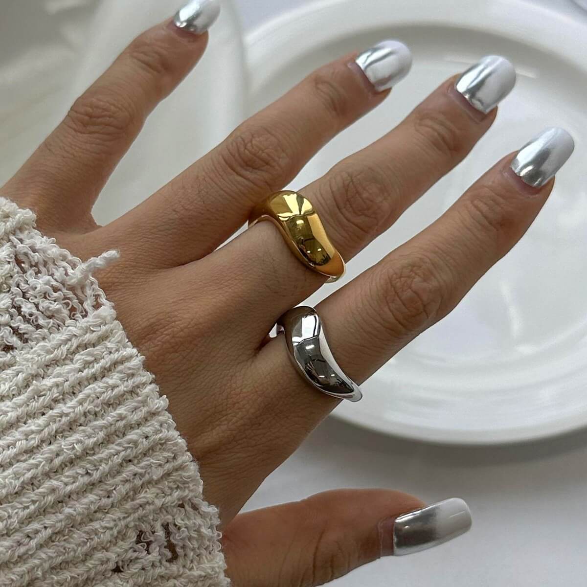 Chunky Fluid Wave Dome Ring - 18K Gold Plated Brass