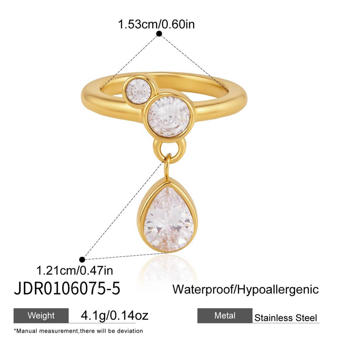 Stainless Steel Zircon Statement Rings