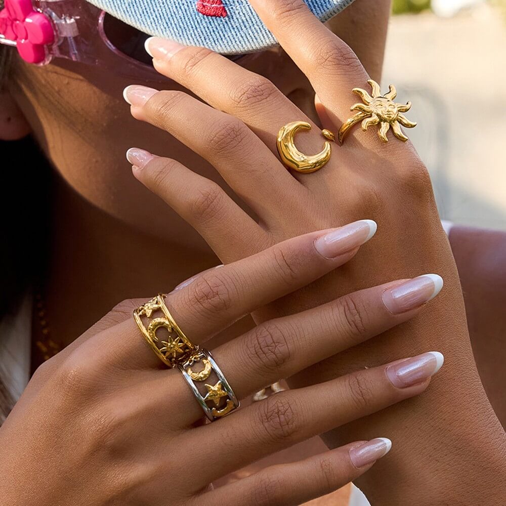 Waterproof Celestial Sun Moon Rings