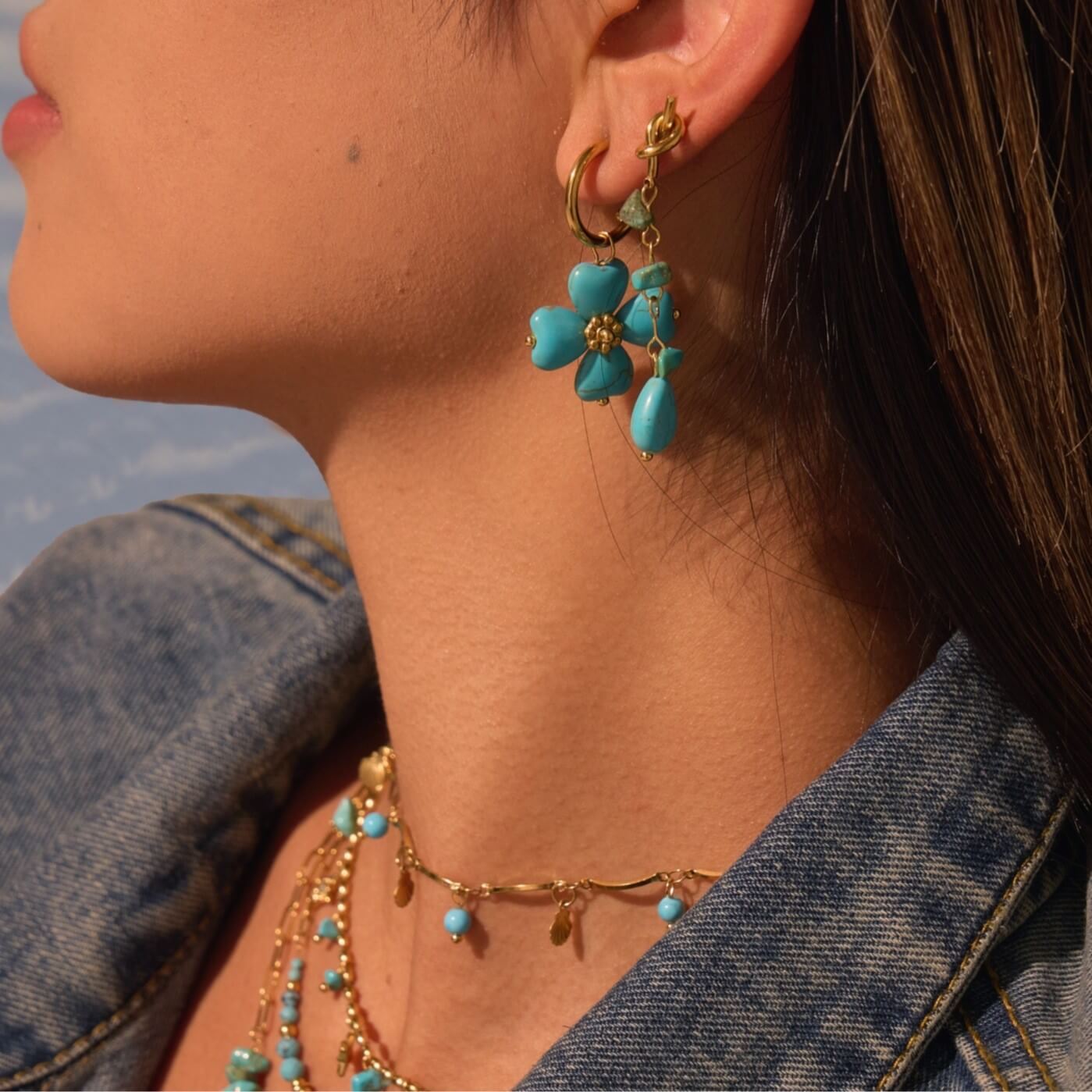 Gold Turquoise Dangle Earrings