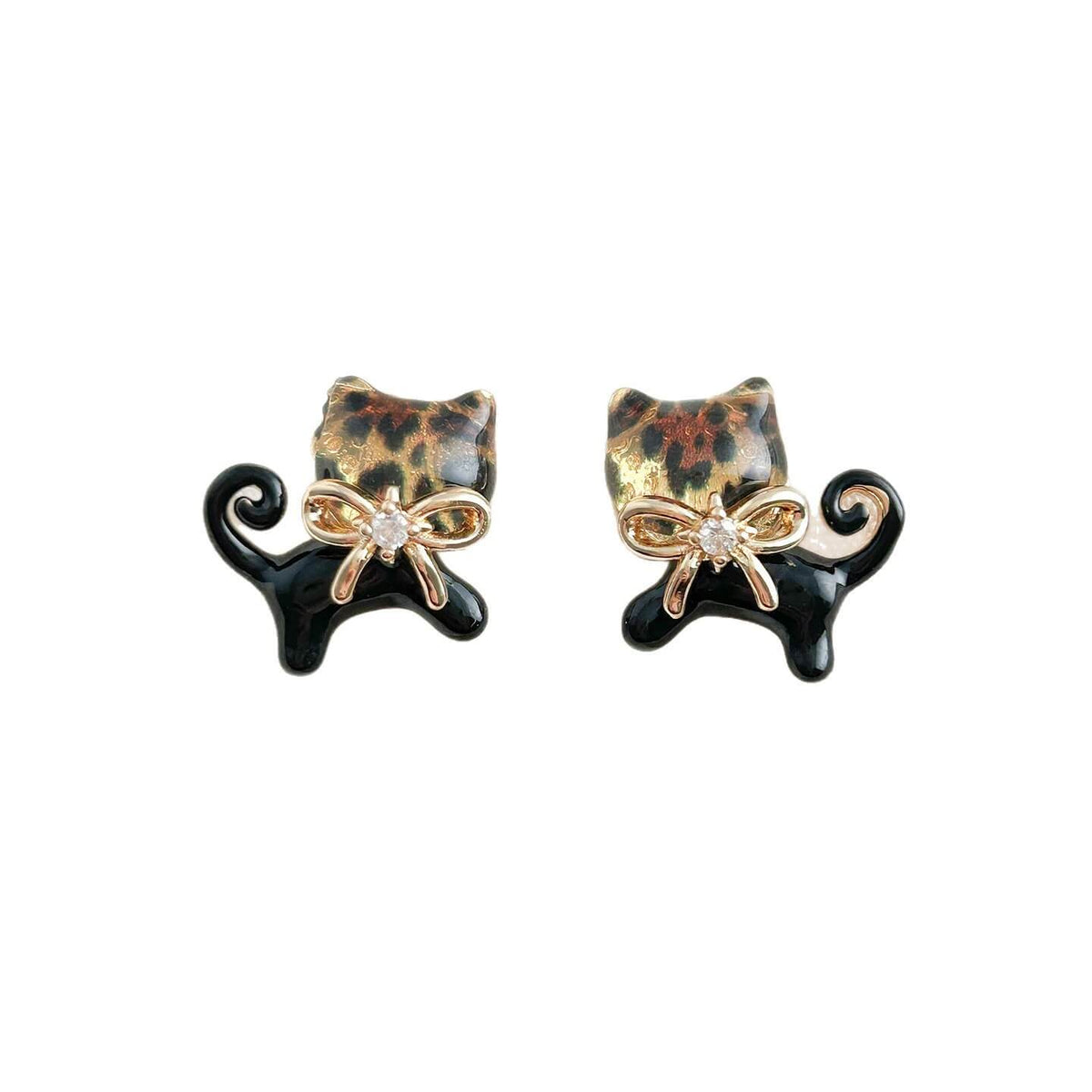Leopard Print Cat Bowknot Stud Earrings