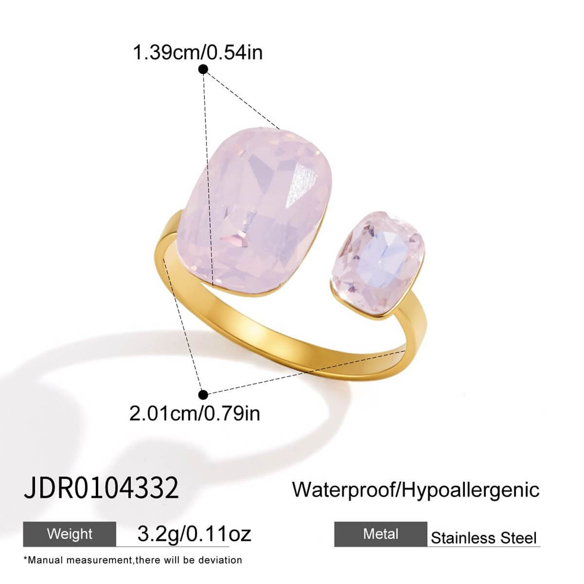 18K Gold Plated Colorful Candy Crystal Open Ring