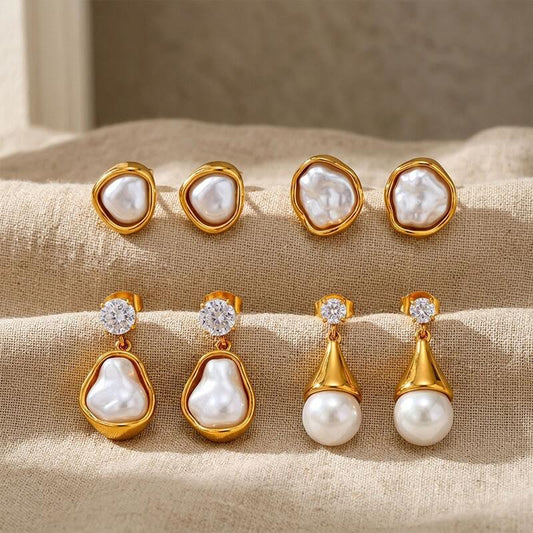 French Retro Organic Framed Baroque Pearl Drop Earrings