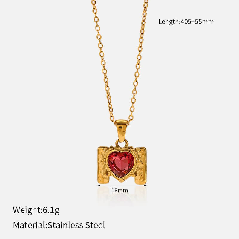 Retro Framed Heart CZ Birthstone Necklace