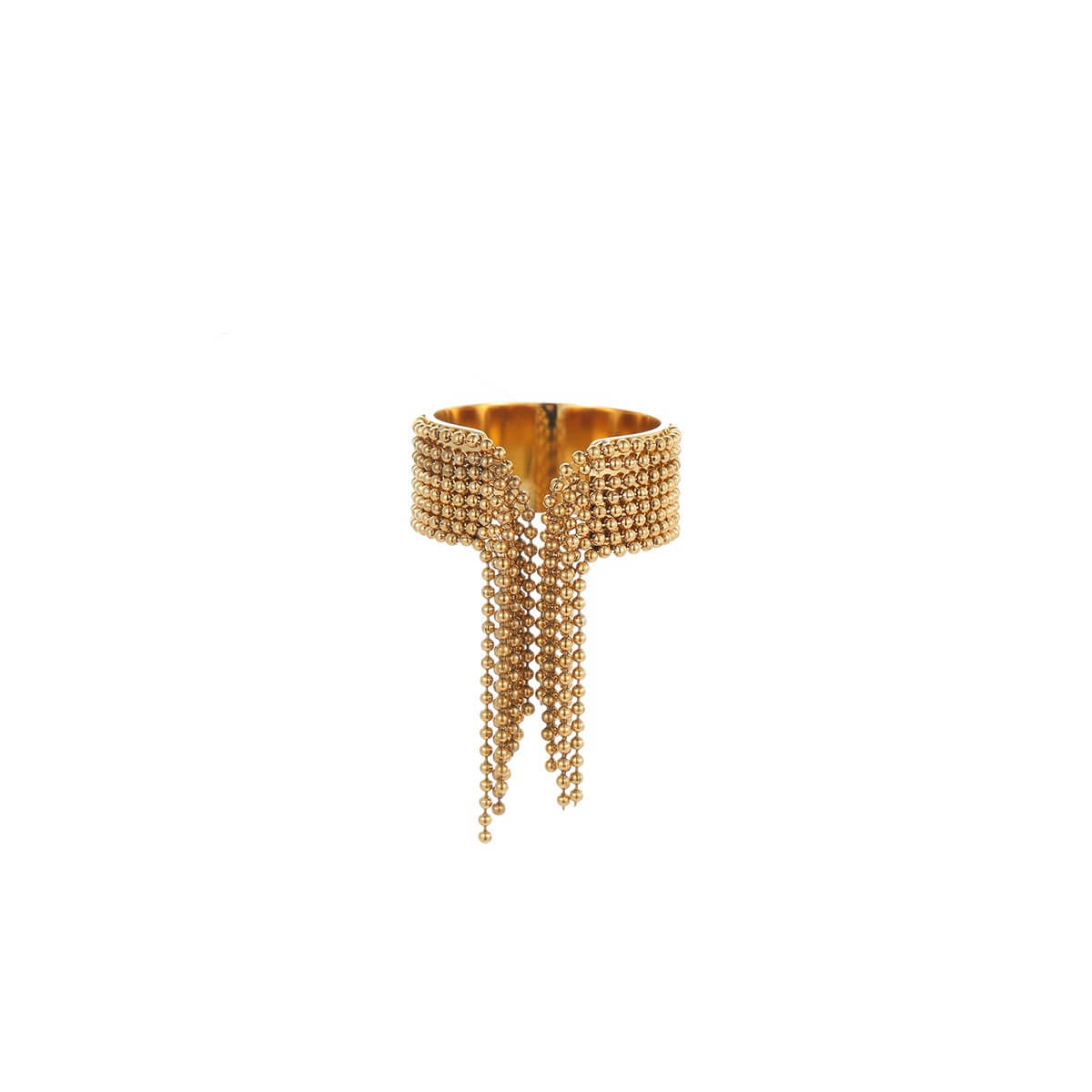 Waterproof Beaded Tassel Mesh Ring 18K Gold Plated