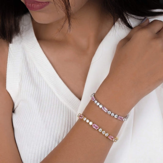 Waterproof Pink Baguette CZ Tennis Bracelet Chain