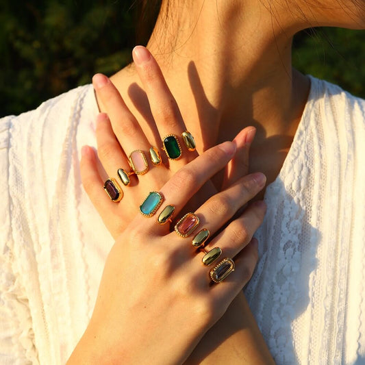 Asymmetric Oval Zircon Open Ring