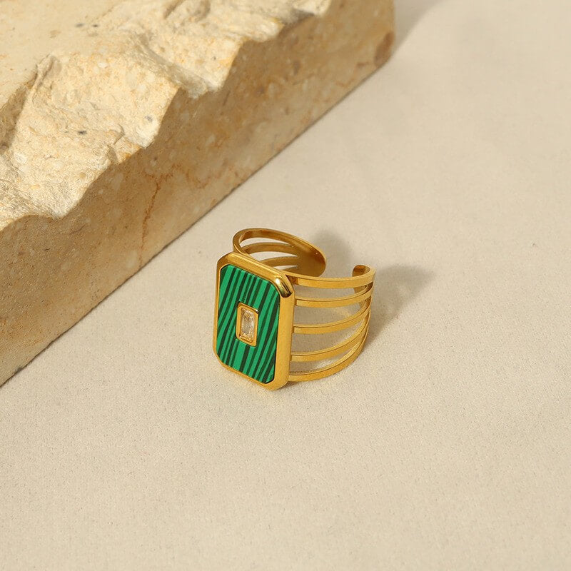 Vintage Natural Gemstone Statement Open Ring