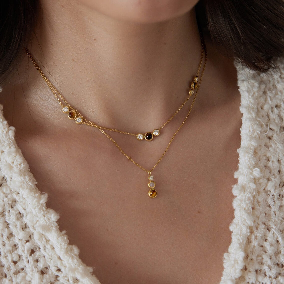 Natural Stone Stainless Steel Necklaces