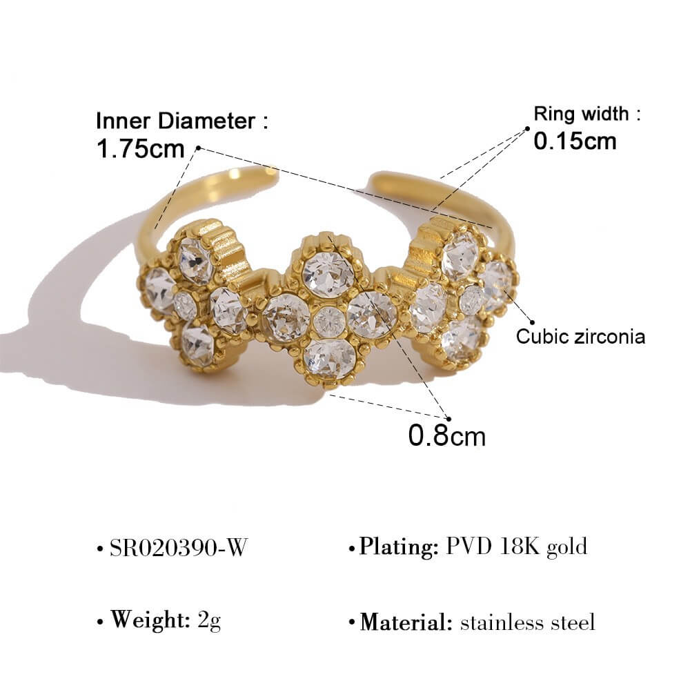 Clover Zircon Stainless Steel Ring