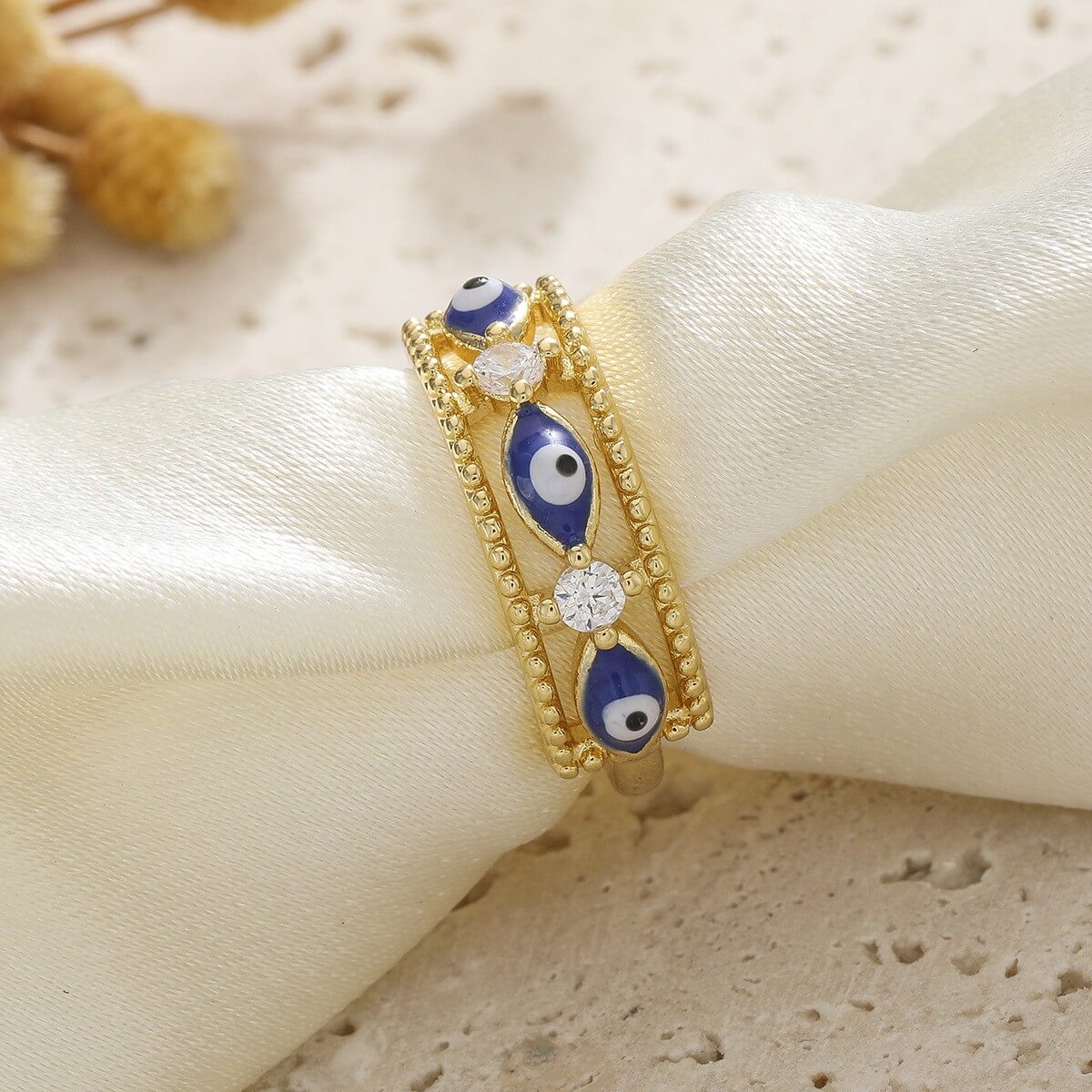 Gold Evil Eye Rings Enamel Brass Ring