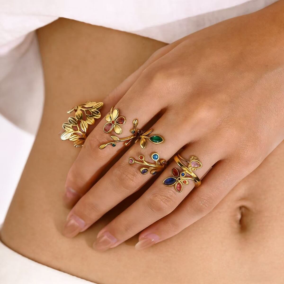 Colorful Floral Leaf Statement Ring