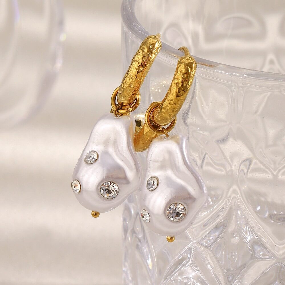 Baroque Pearl Drop Earrings with Inlaid Zircon