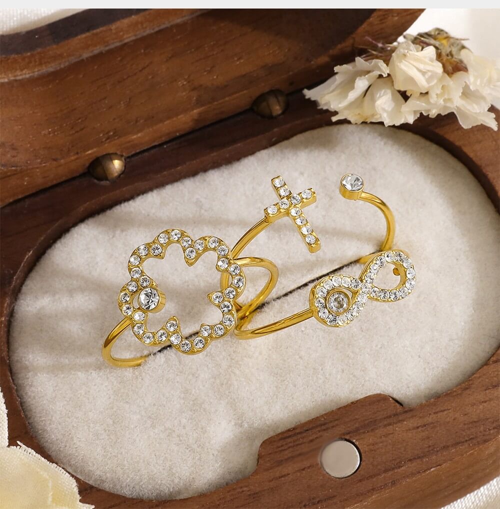 Delicate Crystal Charm Open Ring