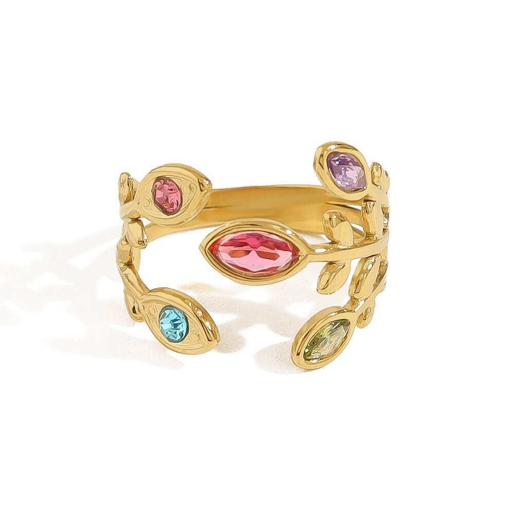 Colorful Floral Leaf Statement Ring