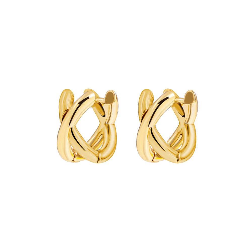 Criss Cross X Huggie Hoop Earrings - Gold Plated Brass