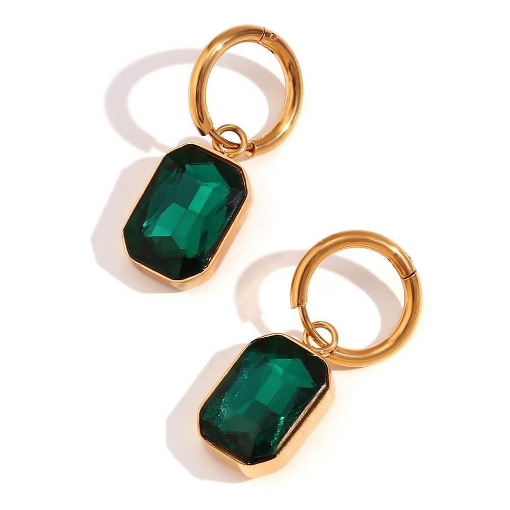 Emerald Cut Zircon Drop Huggie Hoop Earrings