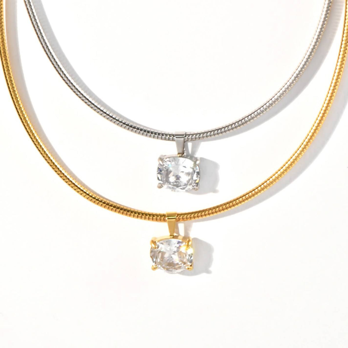 Sleek Snake Chain Cubic Zirconia Pendant Necklace