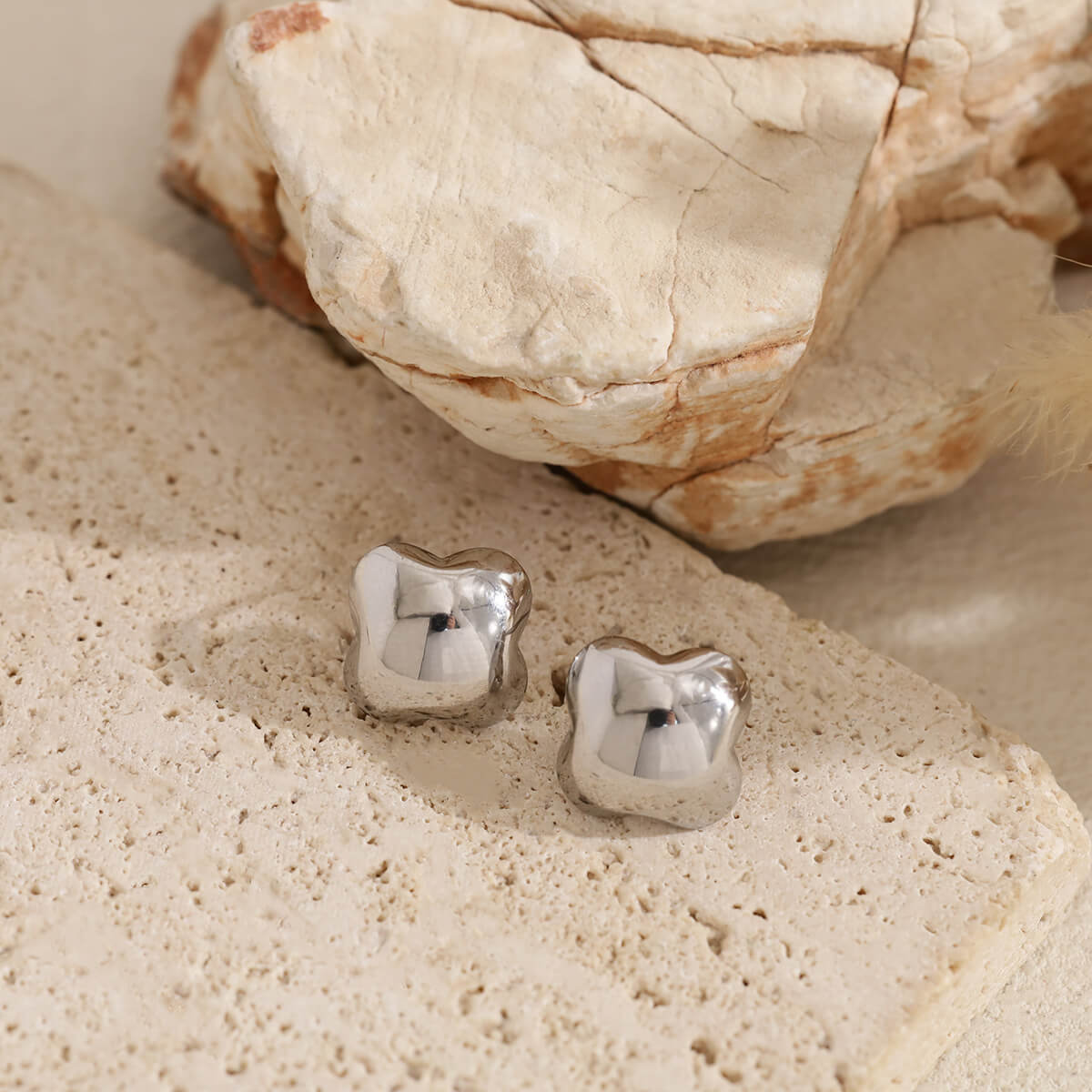 Silver Chunky Clover Studs