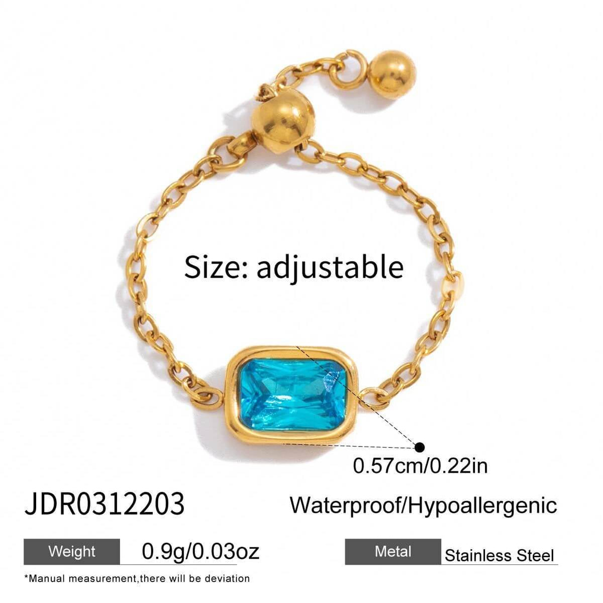 Adjustable Chain Ring with Crystal Accents