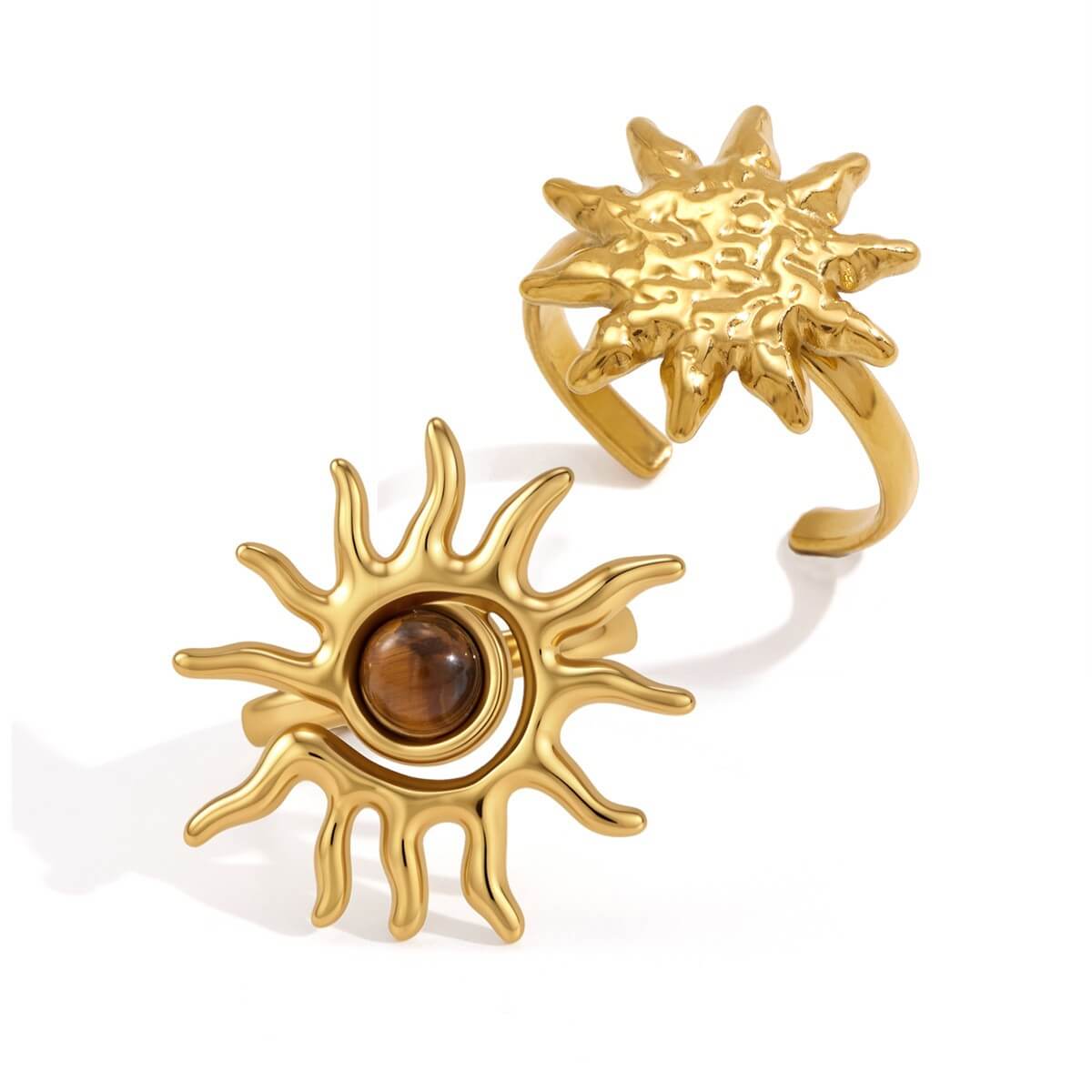 18K Gold Sunburst Stainless Steel Ring