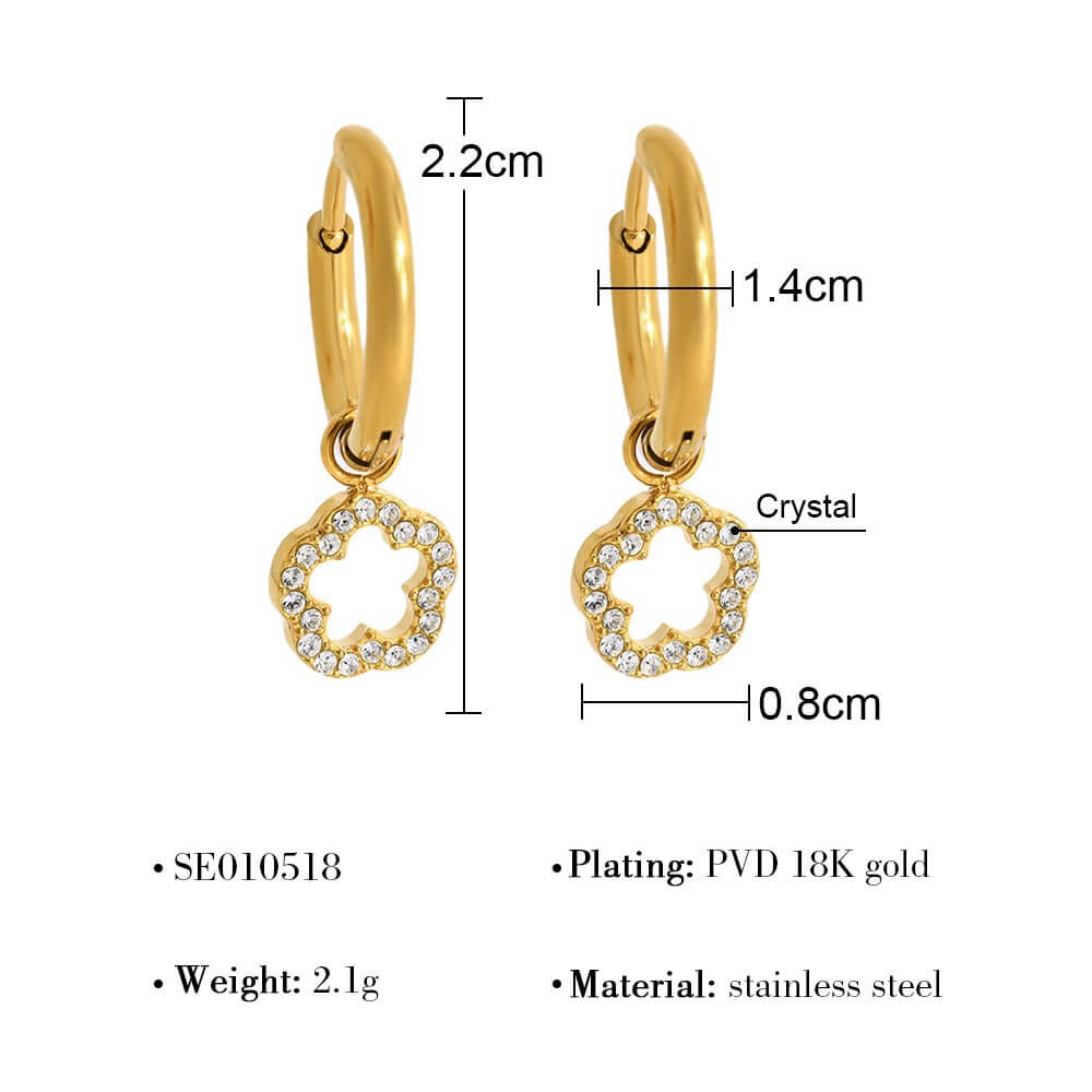 Crystal Charm Stainless Steel Hoop Earrings