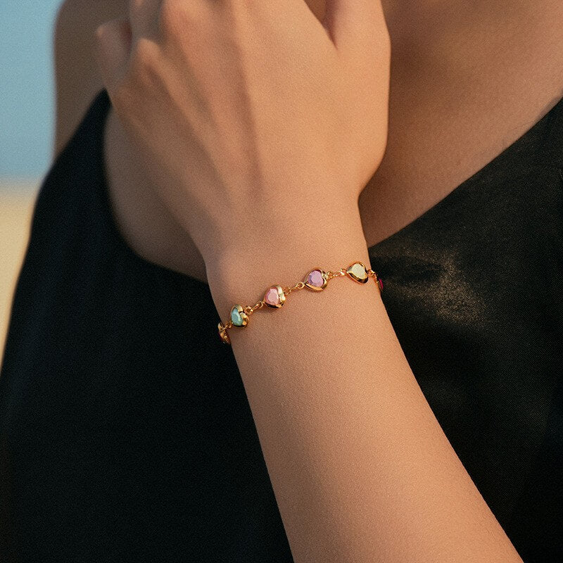 Colorful Crystal Charm Chain Brass Bracelet