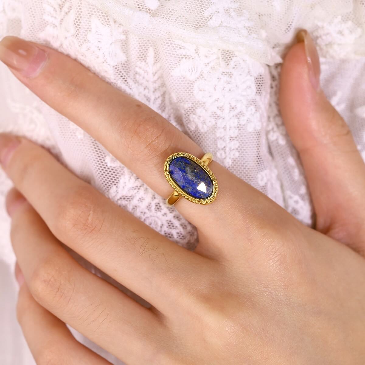 Vintage Oval Lapis Lazuli Adjustable Ring