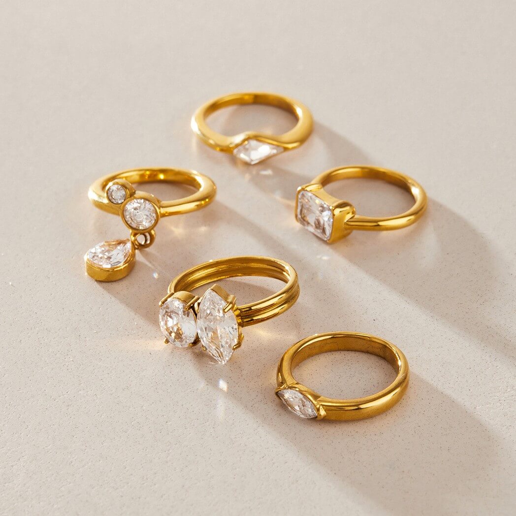 Stainless Steel Zircon Statement Rings