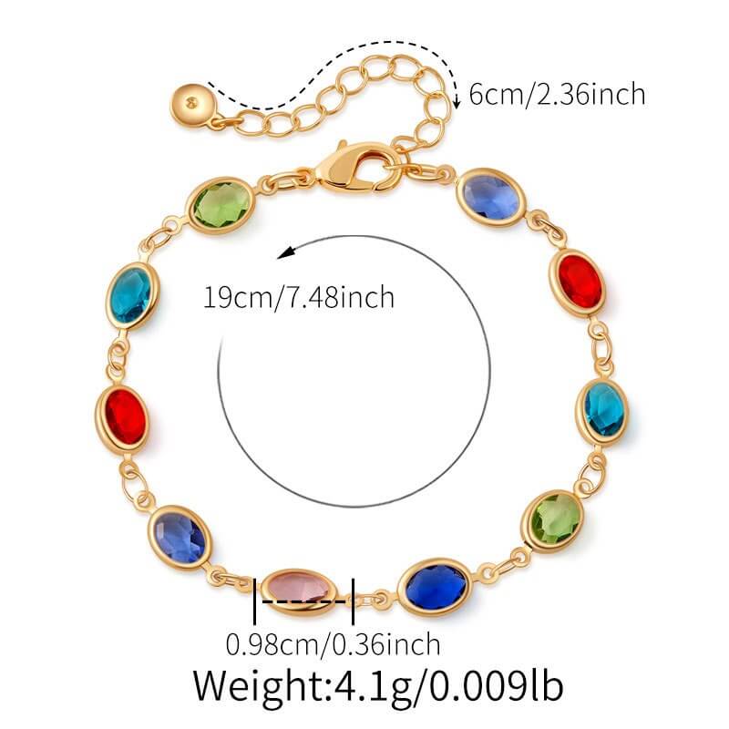 Colorful Crystal Charm Chain Brass Bracelet