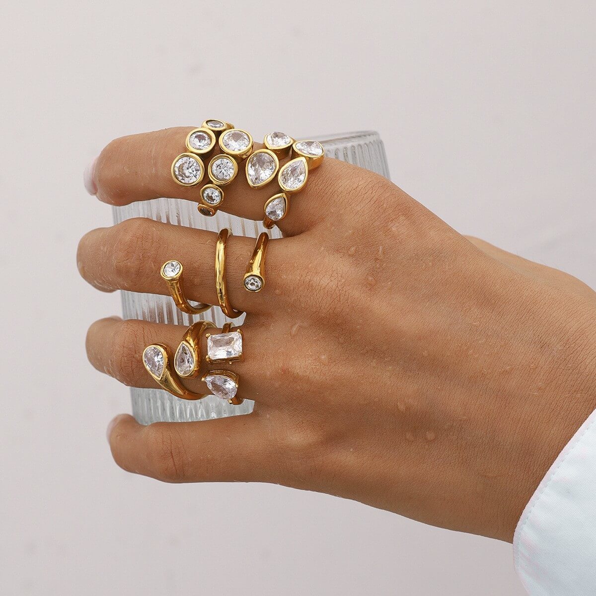 Open CZ Statement Rings - 18K Gold Plated Stainless Steel