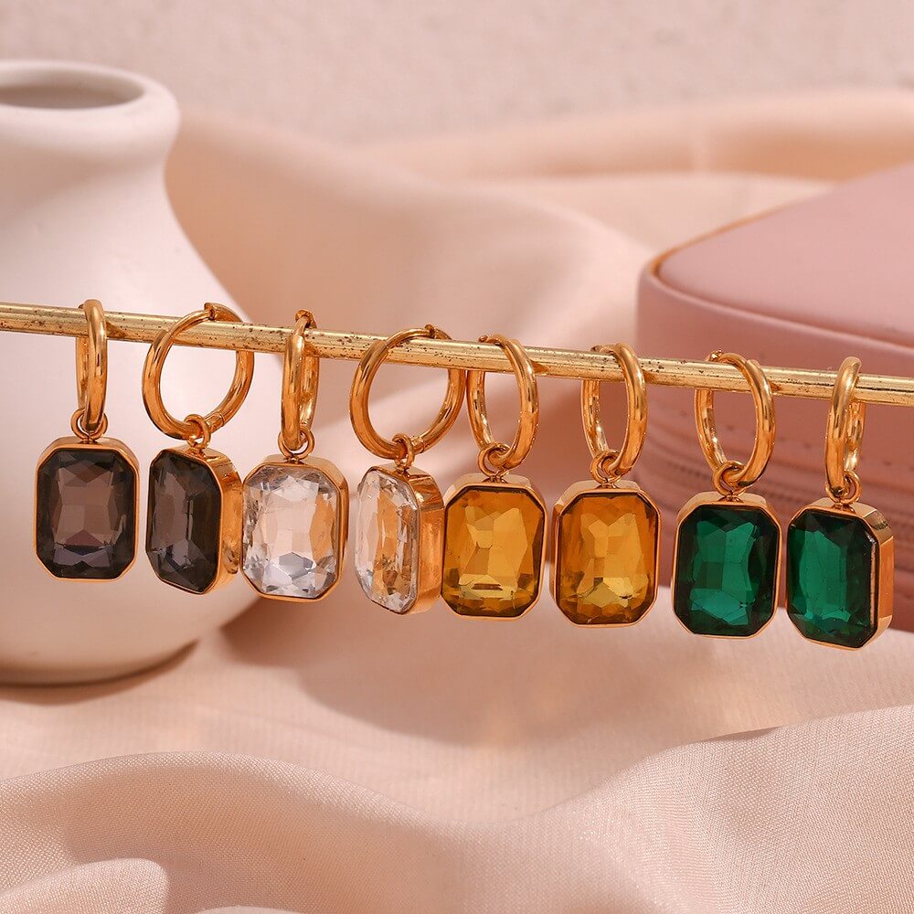 Emerald Cut Zircon Drop Huggie Hoop Earrings