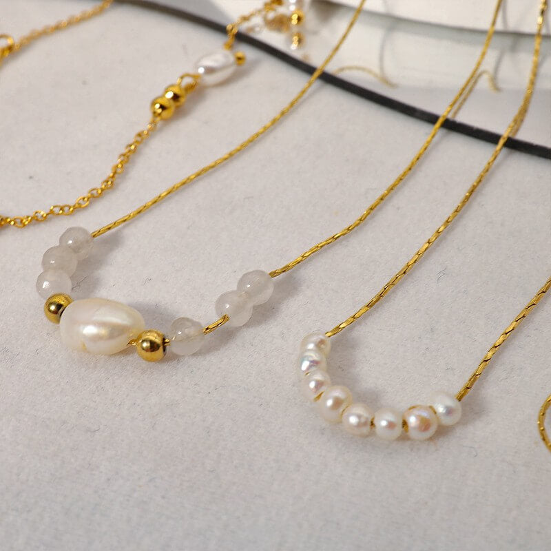 Delicate Freshwater Pearl Gold Chain Necklace
