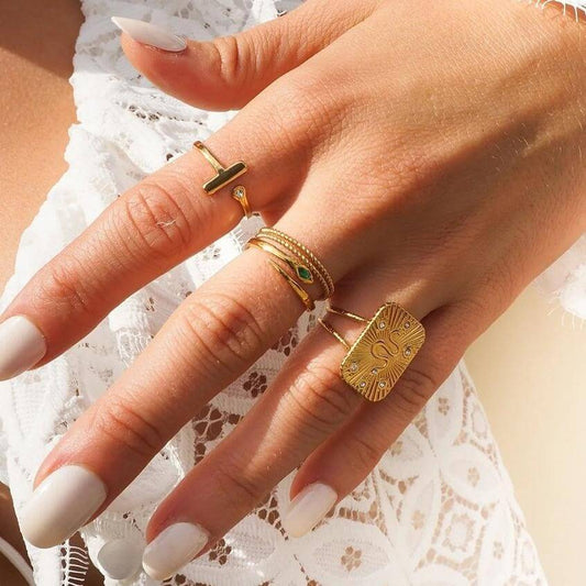 Snake & Gemstone Statement Rings - 18K Gold Plated Stainless Steel