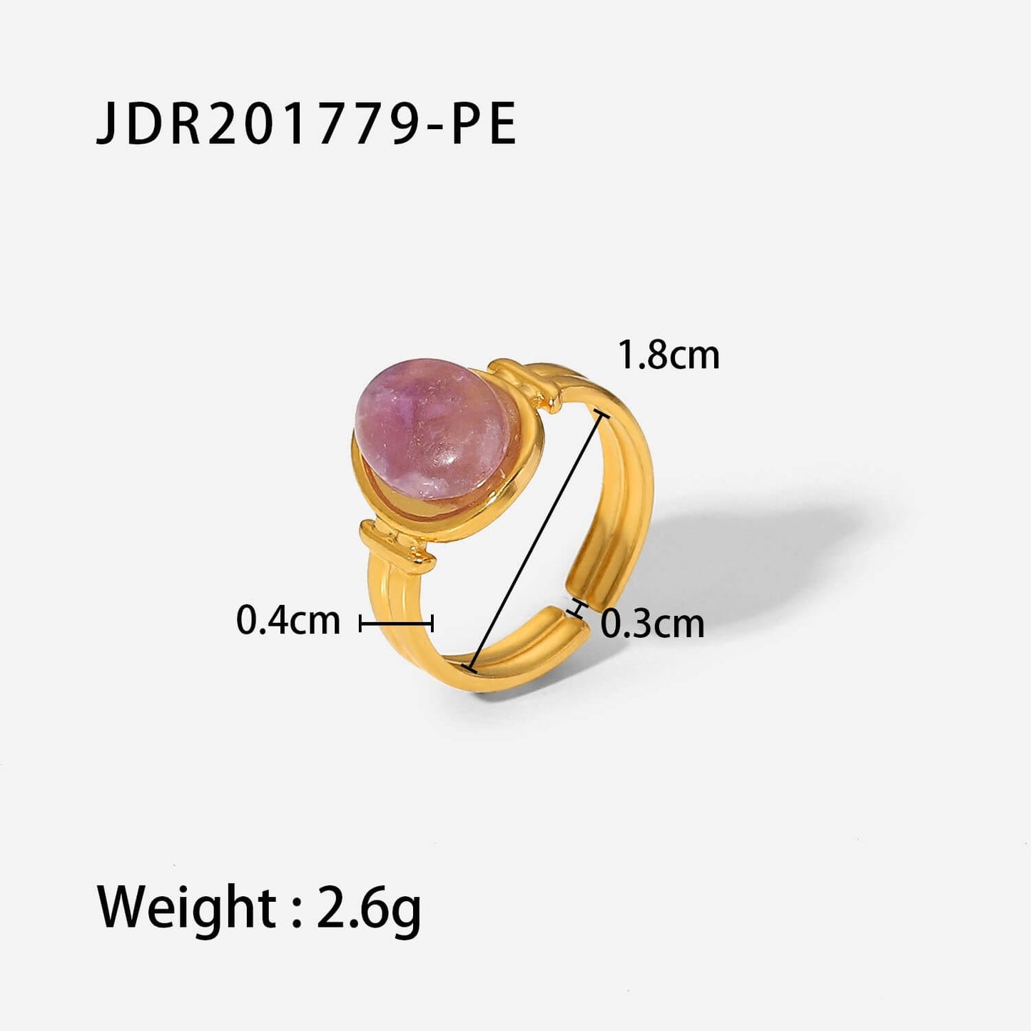 Vintage Natural Gemstone Textured Open Ring