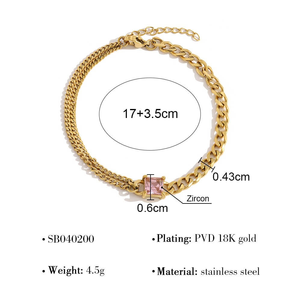 Dainty CZ Gold Charm Bracelet