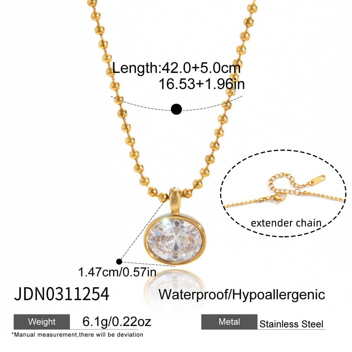 18K Gold Stainless Steel Zircon Pendant Necklace