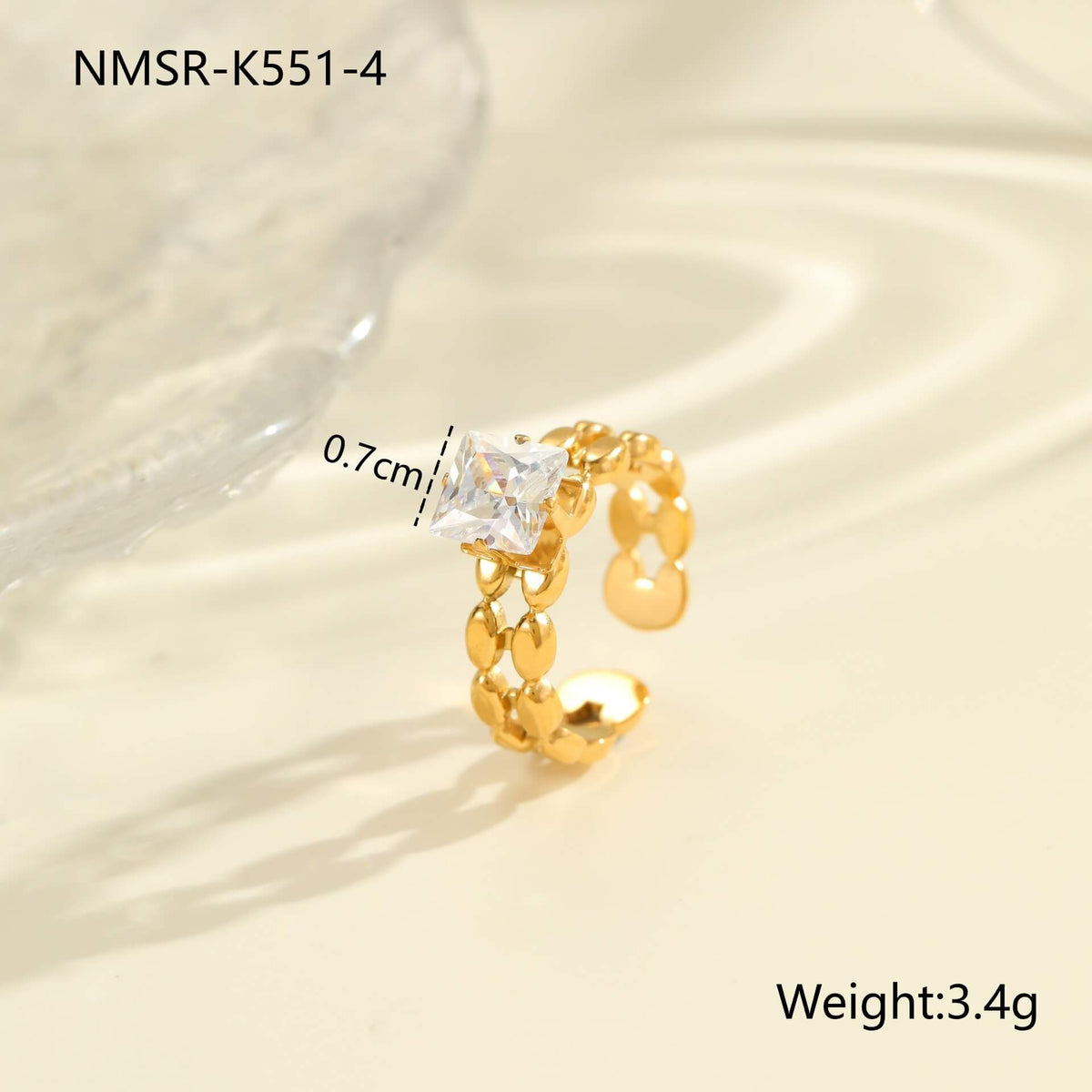 18K Gold Hammered Crystal Open Ring