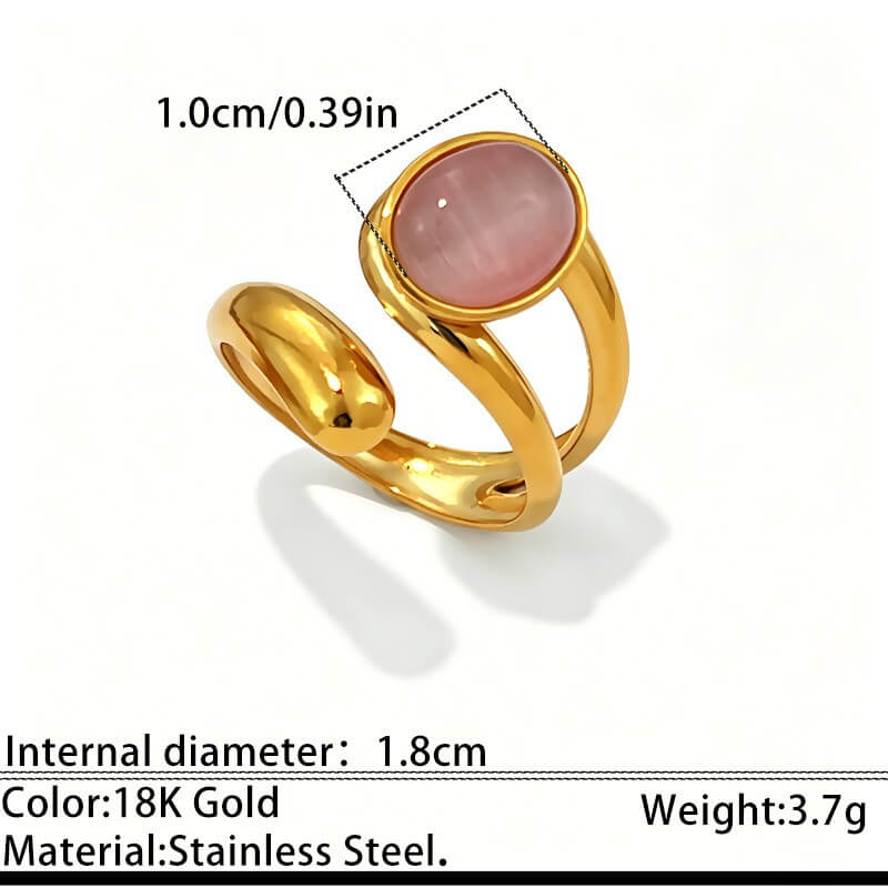 18K Gold Oval Gemstone Bypass Open Ring