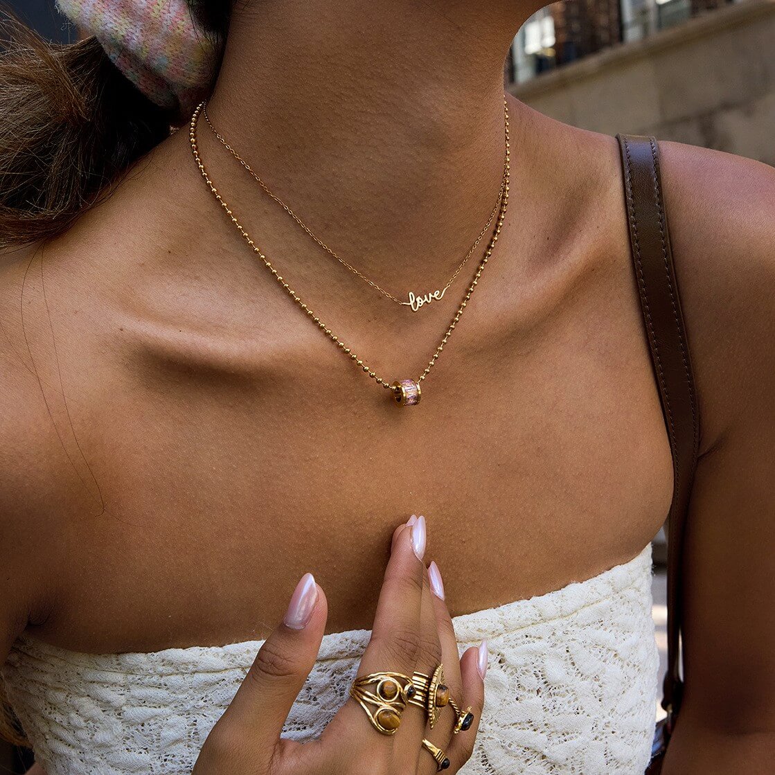 18K Gold Cylinder Charm Necklace