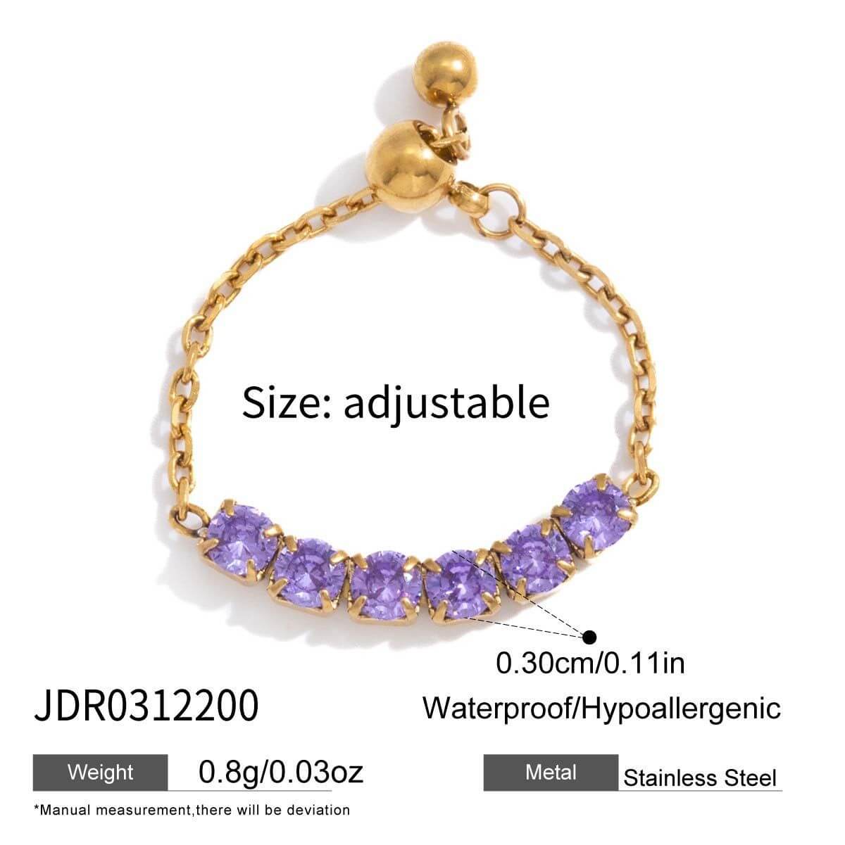 Adjustable Chain Ring with Crystal Accents