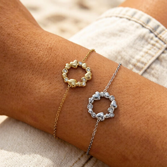 CZ Heart Wreath Chain Bracelet