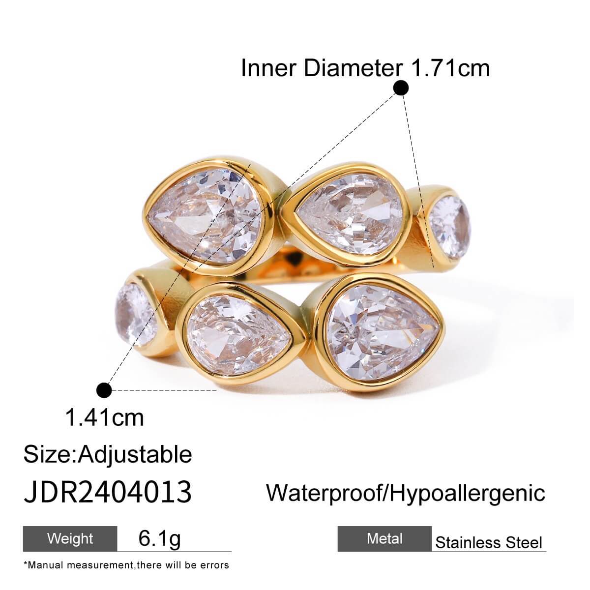Open CZ Statement Rings - 18K Gold Plated Stainless Steel