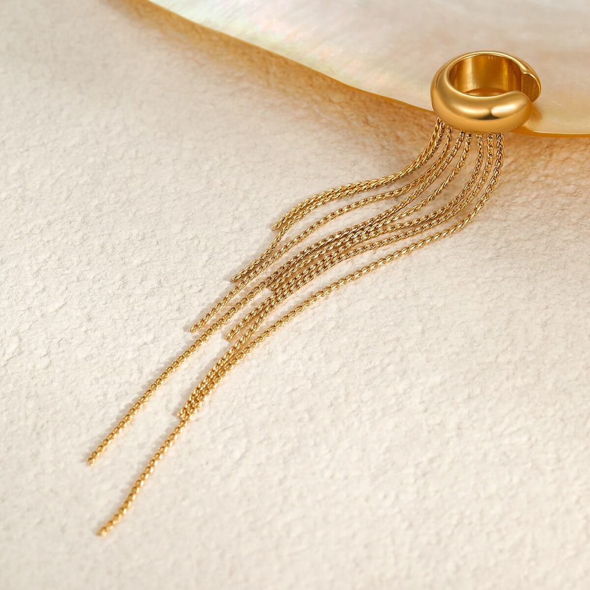 Non-Pierced Gold Chain Tassel Ear Cuff