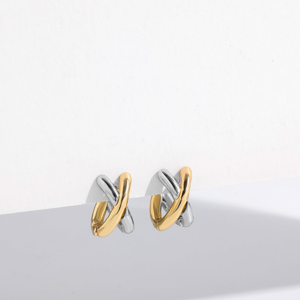 Criss Cross X Huggie Hoop Earrings - Gold Plated Brass